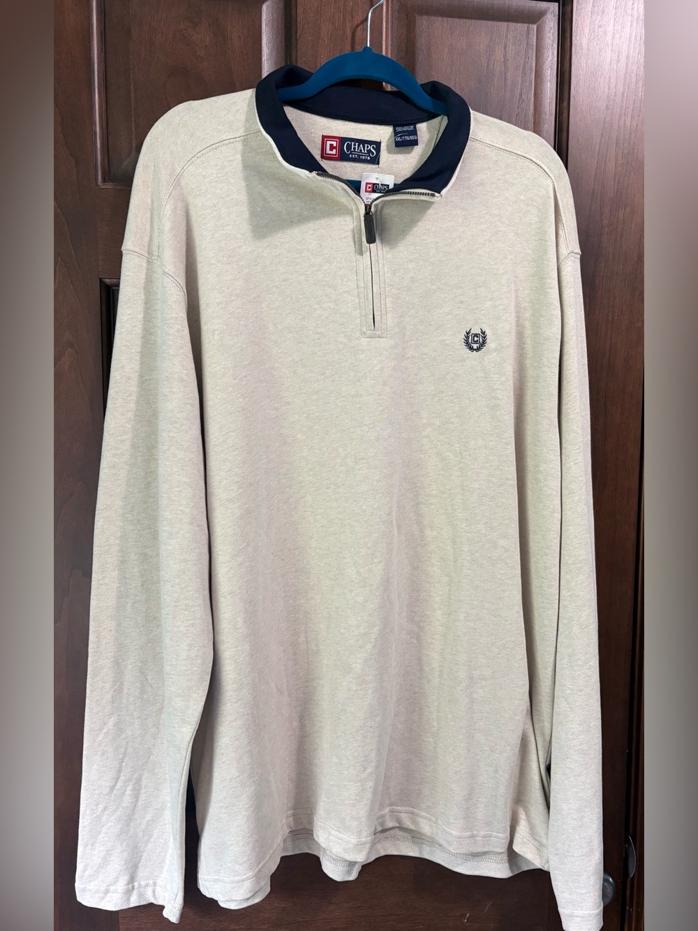Chaps Men's Cream Zip-Neck with Navy Trim